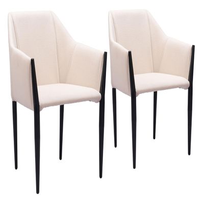 Zuo Andover Dining Chair (Set of 2) Beige, Beige Dining Chair, Comfy and Durable Polyester Fabric, Plywood, Indoor Dining, 23.2" W x 24.4" D x 33.5" H