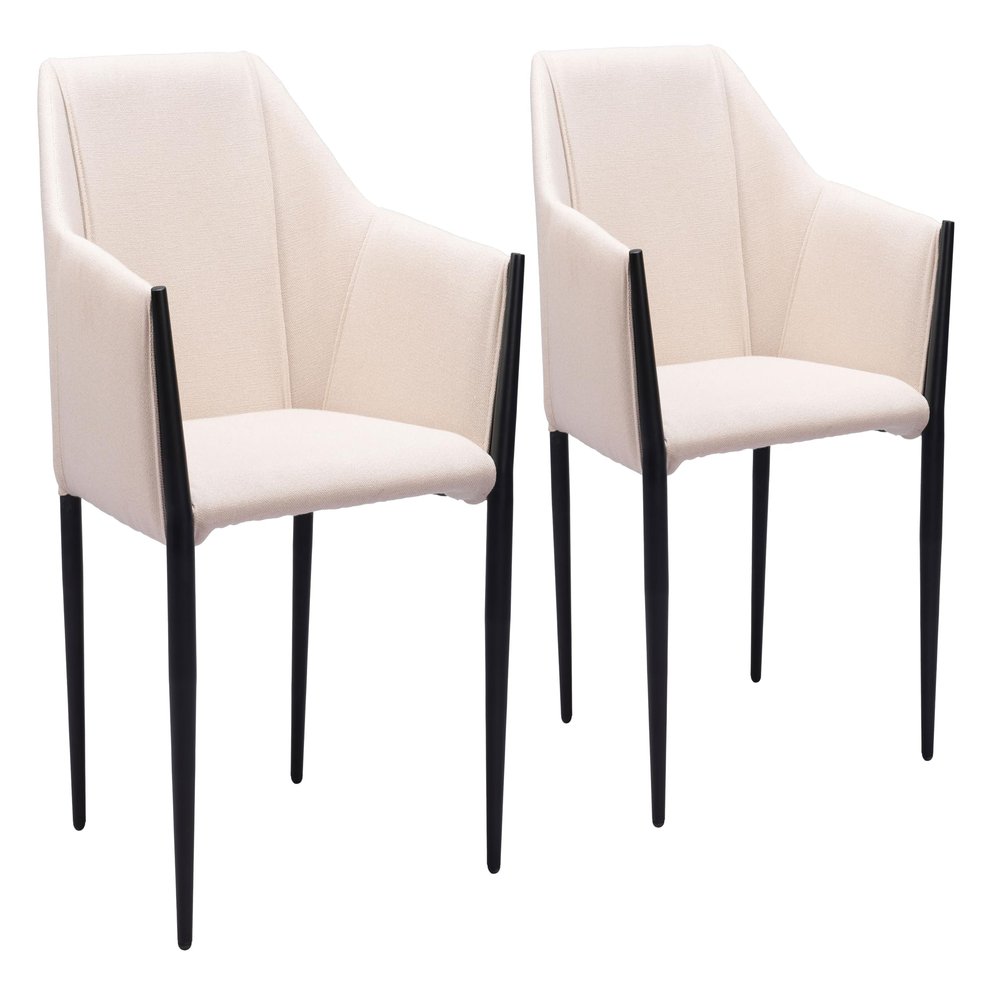 Zuo Andover Dining Chair (Set of 2) Beige, Beige Dining Chair, Comfy and Durable Polyester Fabric, Plywood, Indoor Dining, 23.2" W x 24.4" D x 33.5" H