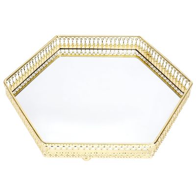 Mirror Jewelry Plate Xmas Golden Iron Glass Tray Display