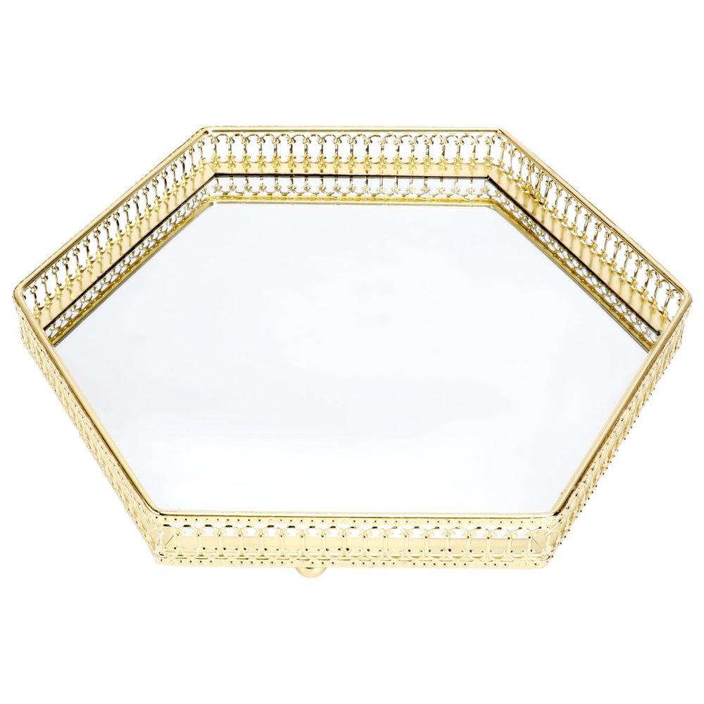 Mirror Jewelry Plate Xmas Golden Iron Glass Tray Display