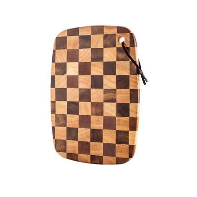 Acacia Wood Cutting Board Checkered Chopping Board Checkerboard Pattern Thick Butcher Block Kitchen Charcuterie Cheese Board Bread Sushi Serving Tray for Meat Fruit Vegetable Meal Prep (Oval)