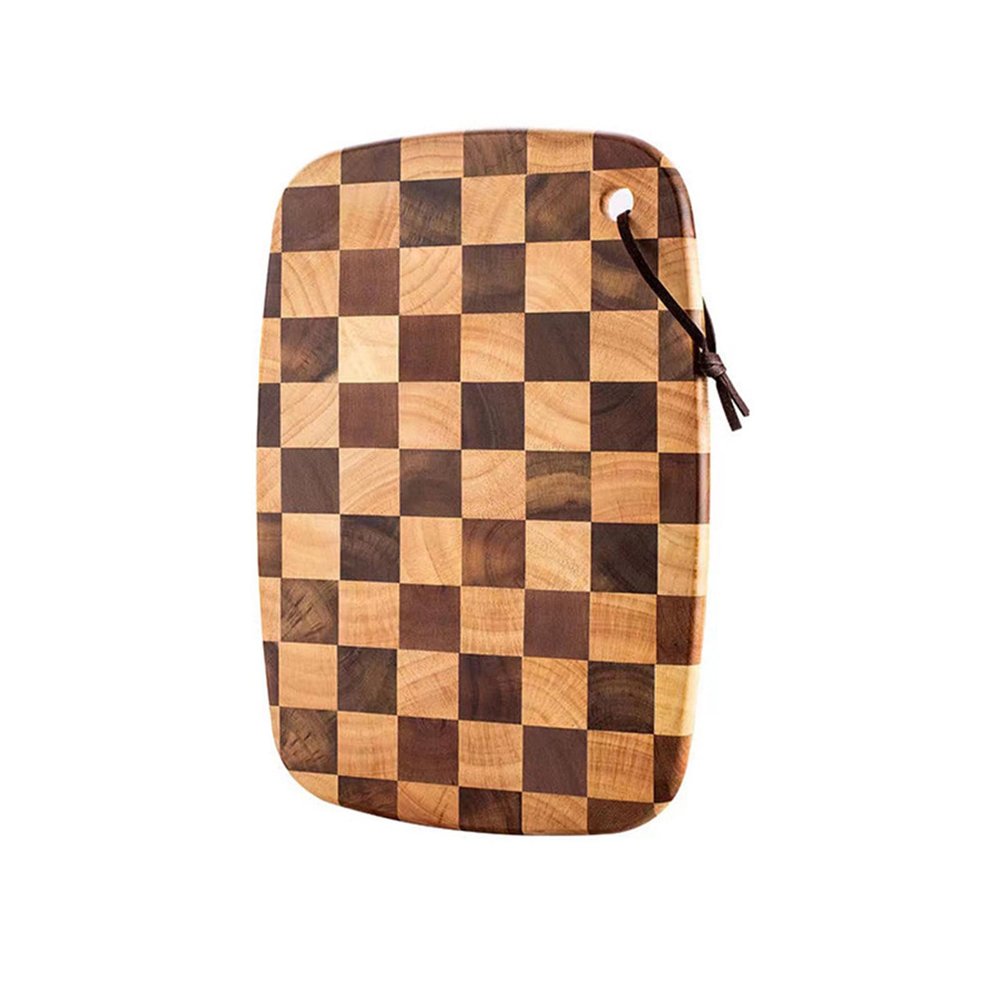 Acacia Wood Cutting Board Checkered Chopping Board Checkerboard Pattern Thick Butcher Block Kitchen Charcuterie Cheese Board Bread Sushi Serving Tray for Meat Fruit Vegetable Meal Prep (Oval)