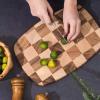 Acacia Wood Cutting Board Checkered Chopping Board Checkerboard Pattern Thick Butcher Block Kitchen Charcuterie Cheese Board Bread Sushi Serving Tray for Meat Fruit Vegetable Meal Prep (Oval) view 3