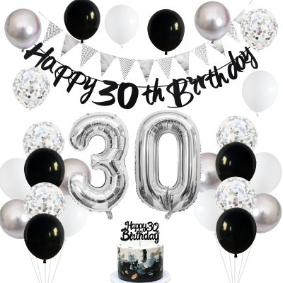 30th Birthday Decorations for Men, Navy Blue Silver 30th Birthday Balloons with Blue Happy 30th Banner 30 Cake Topper Decor Number 30 Balloon for Women 30th Party Decoration