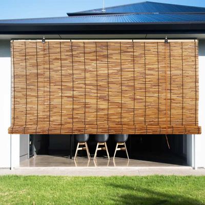Bamboo Patio Shades Light Filtering Outdoor Roll Up Shades, Bamboo Porch Blackout Roller Blinds 36 48 72 84 62 inches Long Sunshade Window Treatment for Home Decor, Cordless(34" W x 48" H)