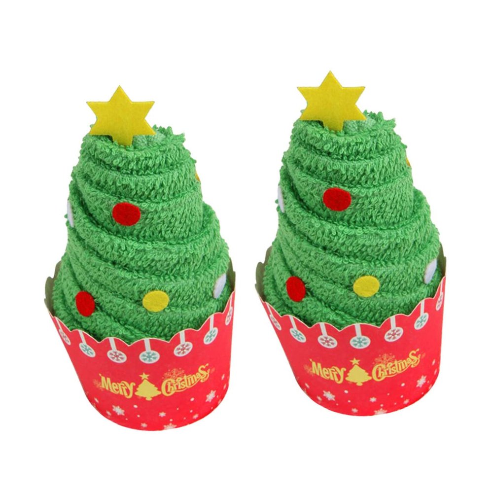 Beatifufu Cute Christmas Cake Towels 2pcs Soft Cotton Bath Towels Unique Christmas Tree Pattern