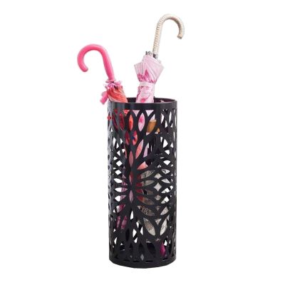 PAPERGAN Umbrella Stand Metal Cane Stand Round Modern Simple and Fashionable Design Storage Box Interior Decoration Umbrella Bucket at Entrance with Drip Tray (Color : Black)