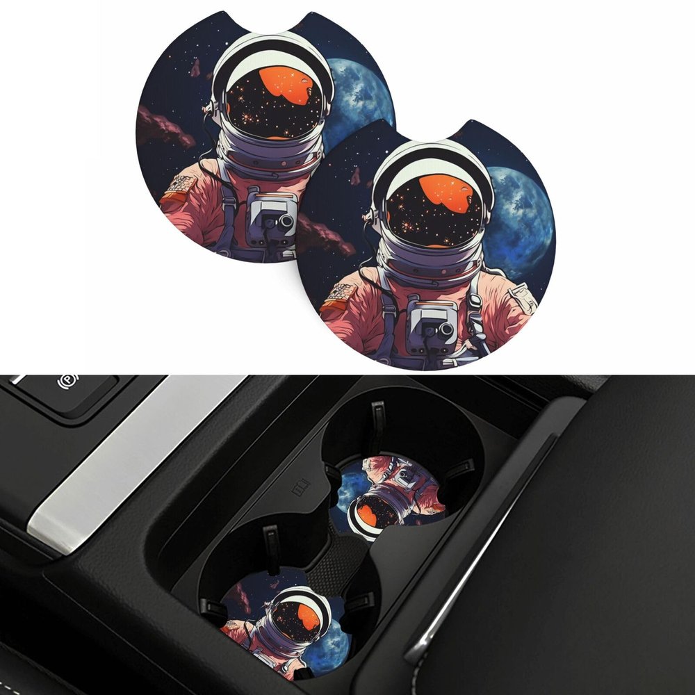 Cool Man in Outer Space Galaxy Car Cup Holder Coasters 2 Pack Absorbent Car Coaster Universal Auto Insert Coaster Silicone Anti Slip Cup Mat Auto Accessories for Women Men