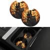 Black Tree Owl Pumpkin Head Castle Car Cup Holder Coasters 2 Pack Absorbent Car Coaster Universal Auto Insert Coaster Silicone Anti Slip Cup Mat Auto Accessories for Women Men view 1