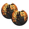Black Tree Owl Pumpkin Head Castle Car Cup Holder Coasters 2 Pack Absorbent Car Coaster Universal Auto Insert Coaster Silicone Anti Slip Cup Mat Auto Accessories for Women Men view 3