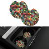 Colorful Squares Car Cup Holder Coasters 2 Pack Absorbent Car Coaster Universal Auto Insert Coaster Silicone Anti Slip Cup Mat Auto Accessories for Women Men view 1