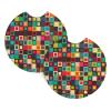 Colorful Squares Car Cup Holder Coasters 2 Pack Absorbent Car Coaster Universal Auto Insert Coaster Silicone Anti Slip Cup Mat Auto Accessories for Women Men view 3