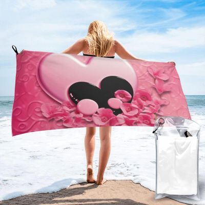 NONHAI Beach Towel Pink Love Pictures Microfiber Bath Towels Quick Dry Towel for Swimmers Sand Proof Beach Towels Absorbent Bathroom Towel for Hotel Gym Spa Yoga Bath Towel 27.5"x55"