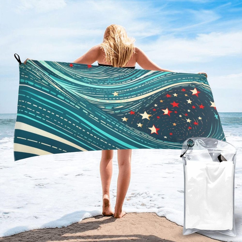 NONHAI Beach Towel Waves of Stars Microfiber Bath Towels Quick Dry Towel for Swimmers Sand Proof Beach Towels Absorbent Bathroom Towel for Hotel Gym Spa Yoga Bath Towel 27.5"x55"