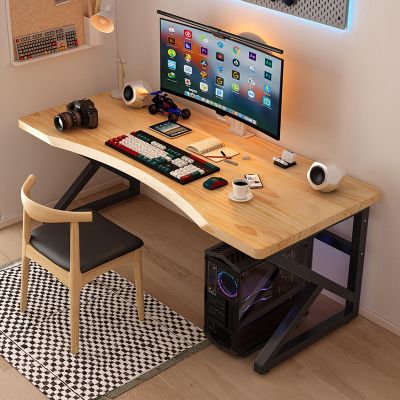ALEEIK Natural Real Wood Computer Desk, Modern Simple Style PC Table, Farmhouse Industrial Executive Work Desk Workstation with Curved Design(120x60x75cm, Natural)