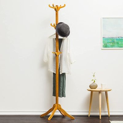 Auto Parts Modern Coat Racks Free Standing Multi-Purpose Wooden (Bamboo) Hanger Industrial Design Solid and Stable Super Easy to Assemble with 12 Hooks Suitable for Home Office in Corridor Room