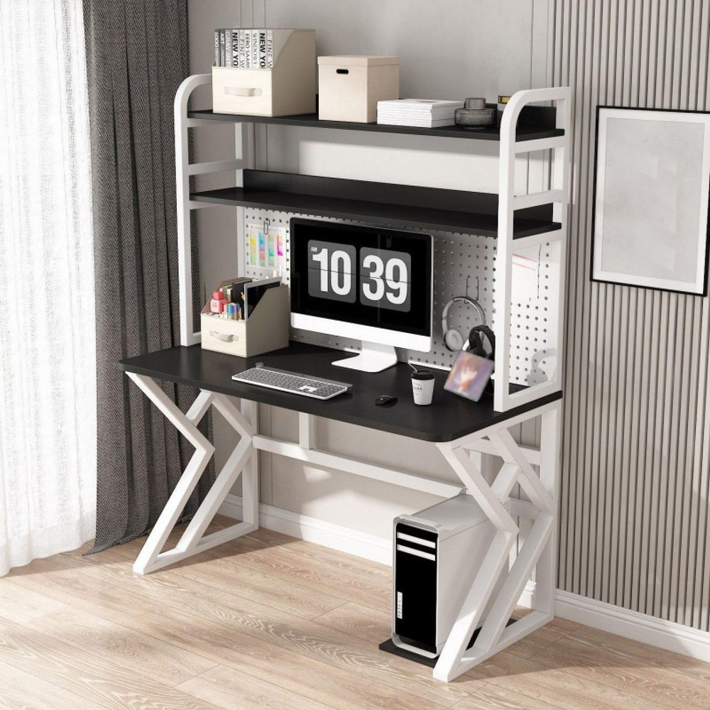 ALEEIK Computer Desk with Storage Shelves & Pegboard, Home Office Desk Multi-Functional Gaming Desk Large Study Writing Workstation Table(80x60x170cm, Black)