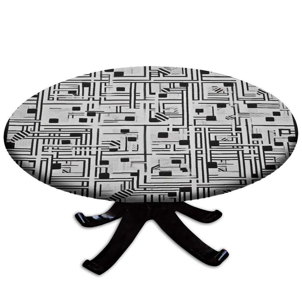 Abstract Black and White Print Tablecloths for Round Tables, Print Home Decor Table Cover, for Family Gatherings Dinner Party Decor Fit for 28" Table