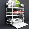 Stainless Steel Dish Drying Rack with Knife Rack Utensil Basket Removable Tray Large Space to Hold Dishes Bowls and Spoons 3-Tier (Silver A) Dish Drying Mat view 3