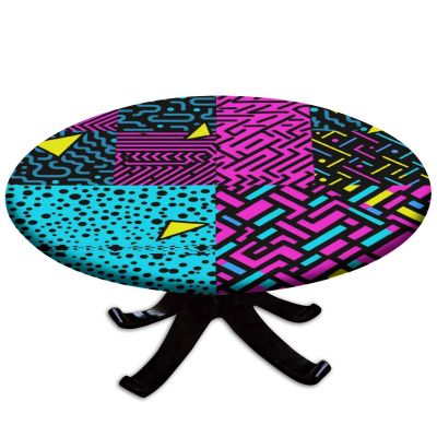 Barsada Abstract Multi Print Round Tablecloth, Elastic Stain Resistant Waterproof Table Cover, for Indoor Kitchen Dinning Room Fit for 36" Table
