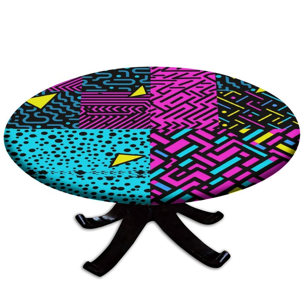 Barsada Abstract Multi Print Round Tablecloth, Elastic Stain Resistant Waterproof Table Cover, for Indoor Kitchen Dinning Room Fit for 36" Table