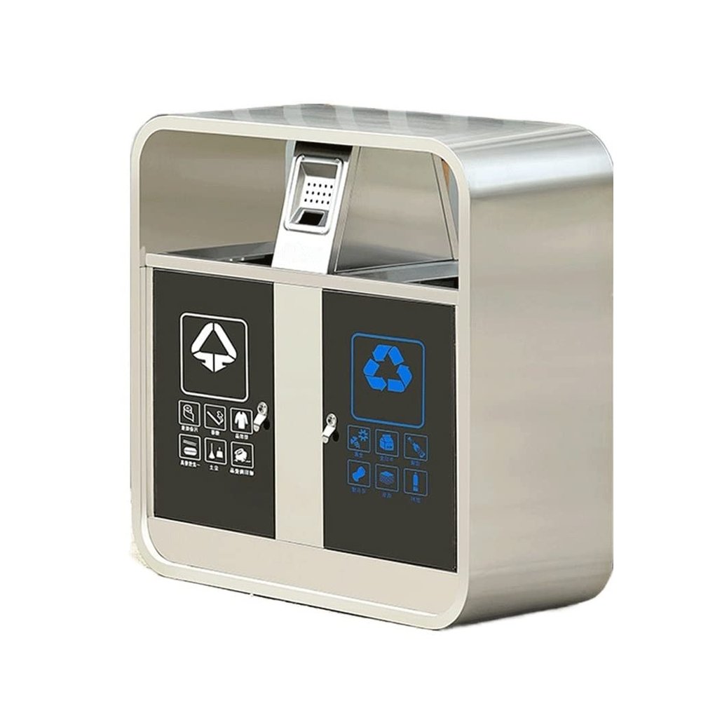 FEELIN Outdoor/Indoor Trash Can Square Stainless Steel Outdoor Trash Can Sorting Trash Can Suitable for Indoor Office Area Hotel Shopping Mall Kitchen Trash Can Office Trash Can (Size : B)