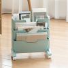 YLSZHYR 3 Tier Movable Book Storage Rack Mobile Bookshelf Rolling Cart Storage Rack for Office School Home Magazine Files Books Storage Trolley Shelf for Office Desk Crevice(Blue) view 2