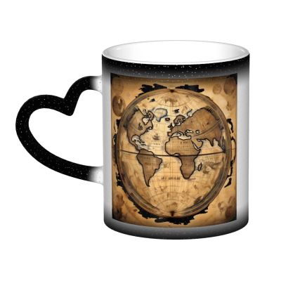 Ancient Map World Globe Cool Magic Ceramic Mug, Ideal for Camping, Indoor and Outdoor Use Thermochromic and Durable.