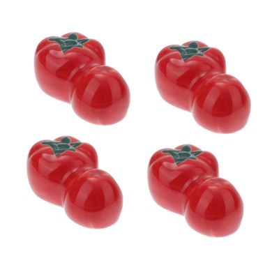 FELTECHELECTR 4pcs Creative Ceramic Tomato Shaped Chopstick Holders Set Lightweight Cutlery Racks for Dining Table for Home Restaurant Office Use