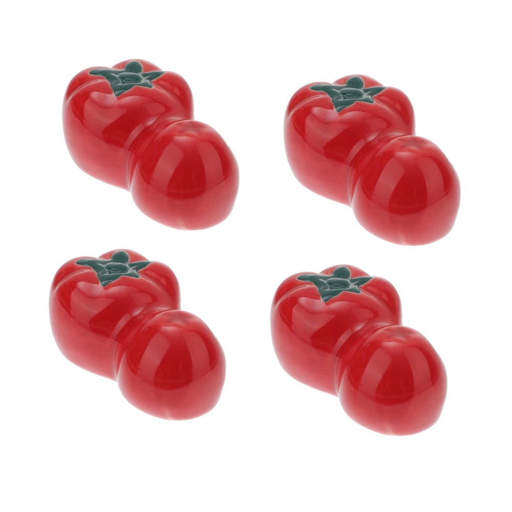 FELTECHELECTR 4pcs Creative Ceramic Tomato Shaped Chopstick Holders Set Lightweight Cutlery Racks for Dining Table for Home Restaurant Office Use