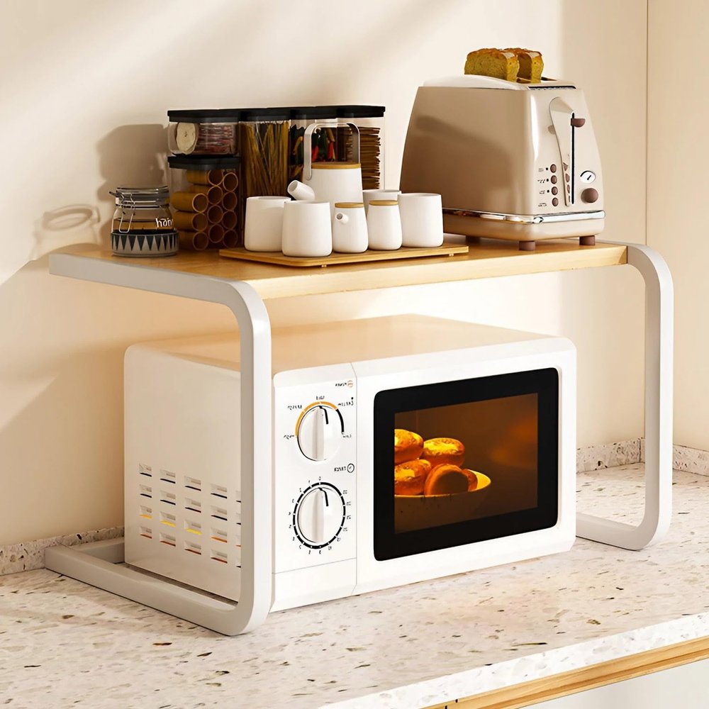 Microwave Oven Rack Kitchen Countertop Storage Organizer, Multifunctional Freestanding Rice Cooker and Spice Rack