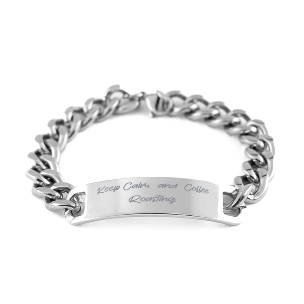 Generic Keep Calm Coffee Roasting Cuban Chain Bracelet, Funny Coffee Roasting Gifts, Engraved Bracelet For Friends from Friends, Small, silver