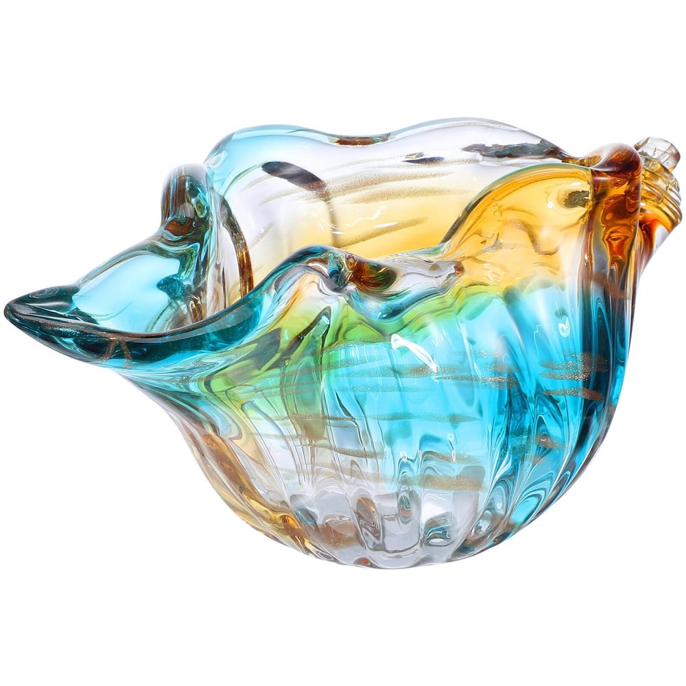 HANABASS Blown Glass Shell Vase,Handmade Seashell Holder Art Glass Conch Seashell Figurine Collectibles Conch Bowl Coastal Art Decoration for Office, Desk, Bookshelf