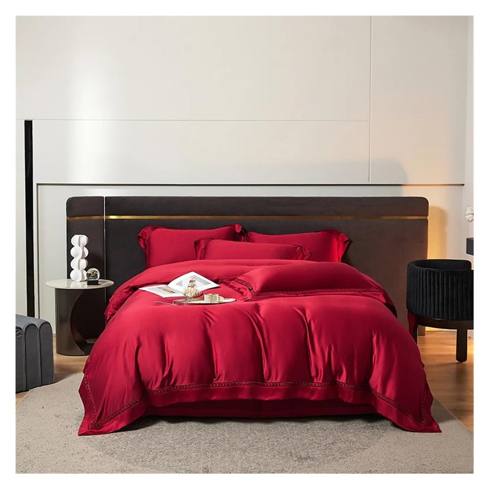 Zixmix 1400TC Fibre Luxury Bedding Summer Soft Silky Embroidery Queen King Duvet Cover Set Flat/Fitted Bed Sheet Pillowcases,Bedding