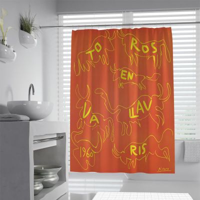 FLLIEEPUO Happy New Year Shower Curtain Retro Red and Golden Lines Abstract Animals Bathroom Decor Picasso Personalized Bath Curtains 78Wx86L(in)