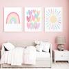 3Pcs Pink Nursery Canvas Wall Art Pastel Rainbow Sun Hearts Posters Prints Boho Pink Sunshine Painting Wall Decor Pictures for Toddler Girls Baby Kids Room Decoration, Unframed 16x24in view 1