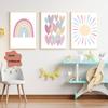 3Pcs Pink Nursery Canvas Wall Art Pastel Rainbow Sun Hearts Posters Prints Boho Pink Sunshine Painting Wall Decor Pictures for Toddler Girls Baby Kids Room Decoration, Unframed 16x24in view 3