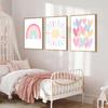 3Pcs Pink Nursery Canvas Wall Art Pastel Rainbow Sun Hearts Posters Prints Boho Pink Sunshine Painting Wall Decor Pictures for Toddler Girls Baby Kids Room Decoration, Unframed 16x24in view 4