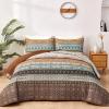 WONGS BEDDING Boho Fall Quilt Set King, Brown Bohemian Quilt Bedding Set, Ultra Soft Lightweight Bed Decor Bedspread for All Season Reversible Microfiber Coverlet Bedding Set 103"x90"(3 Pieces) view 1