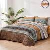 WONGS BEDDING Boho Fall Quilt Set King, Brown Bohemian Quilt Bedding Set, Ultra Soft Lightweight Bed Decor Bedspread for All Season Reversible Microfiber Coverlet Bedding Set 103"x90"(3 Pieces) view 2