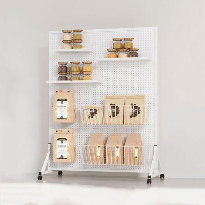 White Display Shelf for Snacks, Floor-Standing Supermarket/Grocery/Pantry/Convenience Stores Food Container Cart With Hooks&wheels, Pegboard Shelving Unit Organizer, Tool Storge Rack ( Size : 80cm/31.
