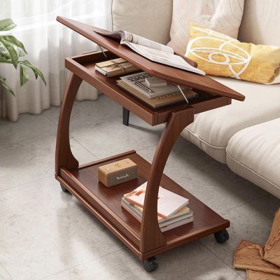 C Tables with Lockable Wheels, Mobile Couch Desk Table with Adjustable Tiltable Table Top, Snack Side Table with Storage Shelves, Sofa Side Table Slide Under ( Color : Straight bracket , Size : L80CM