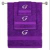 BY LORA Custom Embroidered Terry Cotton Ring Spun Bath Towel, Hand Towel and Washcloth Set - Purple Towel Set, White Chancery Initial G view 1