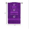 BY LORA Custom Embroidered Terry Cotton Ring Spun Bath Towel, Hand Towel and Washcloth Set - Purple Towel Set, White Chancery Initial G view 2