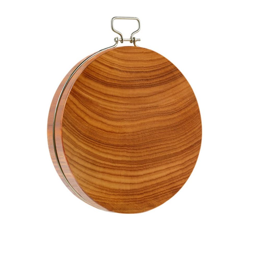 WYIPENGF Premium Choing Board Yellow Iron Wood Round Cutting Board With Handle Heavy Kitchen Choing Board For Meat And Vegetables -Easy To Clean Cutting Board For Carving Meat or Vegetables
