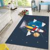 Cartoon Rocket Space Area Rug, Cute Clouds Blue Planet Non Slip Noise Reduction Kids Rugs, Easy Care Durable Carpet for Indoor Living Room Bedroom Office Decor Mat - 4 ft x 5 ft view 2