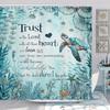 Beach Sea Turtle Bible Verse Shower Curtain, Cool Turtle on Blue Teal Coastal Nautical Theme for Bathroom, Underwater Animal Fish Seashell Jellyfish With Hooks, 60X70IN view 1