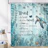 Beach Sea Turtle Bible Verse Shower Curtain, Cool Turtle on Blue Teal Coastal Nautical Theme for Bathroom, Underwater Animal Fish Seashell Jellyfish With Hooks, 60X70IN view 3
