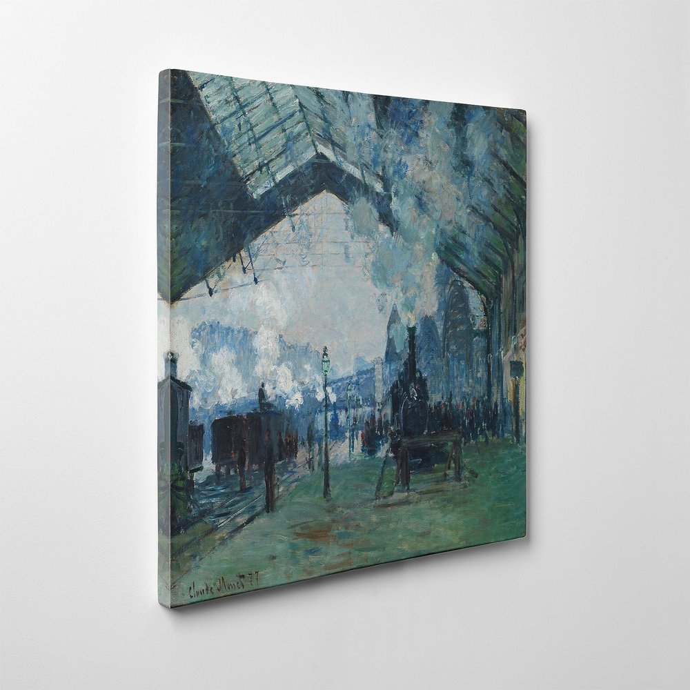 Niwo ART - Arrival of the Normandy Train, by Claude Monet - Oil painting Reproductions - Giclee Canvas Prints Wall Art for Home Decor, Stretched and Framed Ready to Hang (24"x20"x1.5")