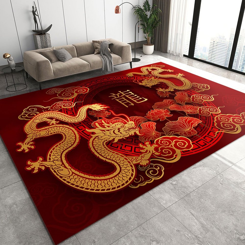 4x5 Area Rugs Noble Golden Dragon Boys Rugs for Bedroom, Abstract Floral Print Kids Room Rug Soft Fuzzy Washable for Living Room Game Room Coffee Table
